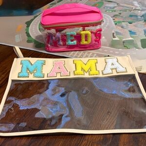 Colorful MAMA and MEDS clear zip up Pouches